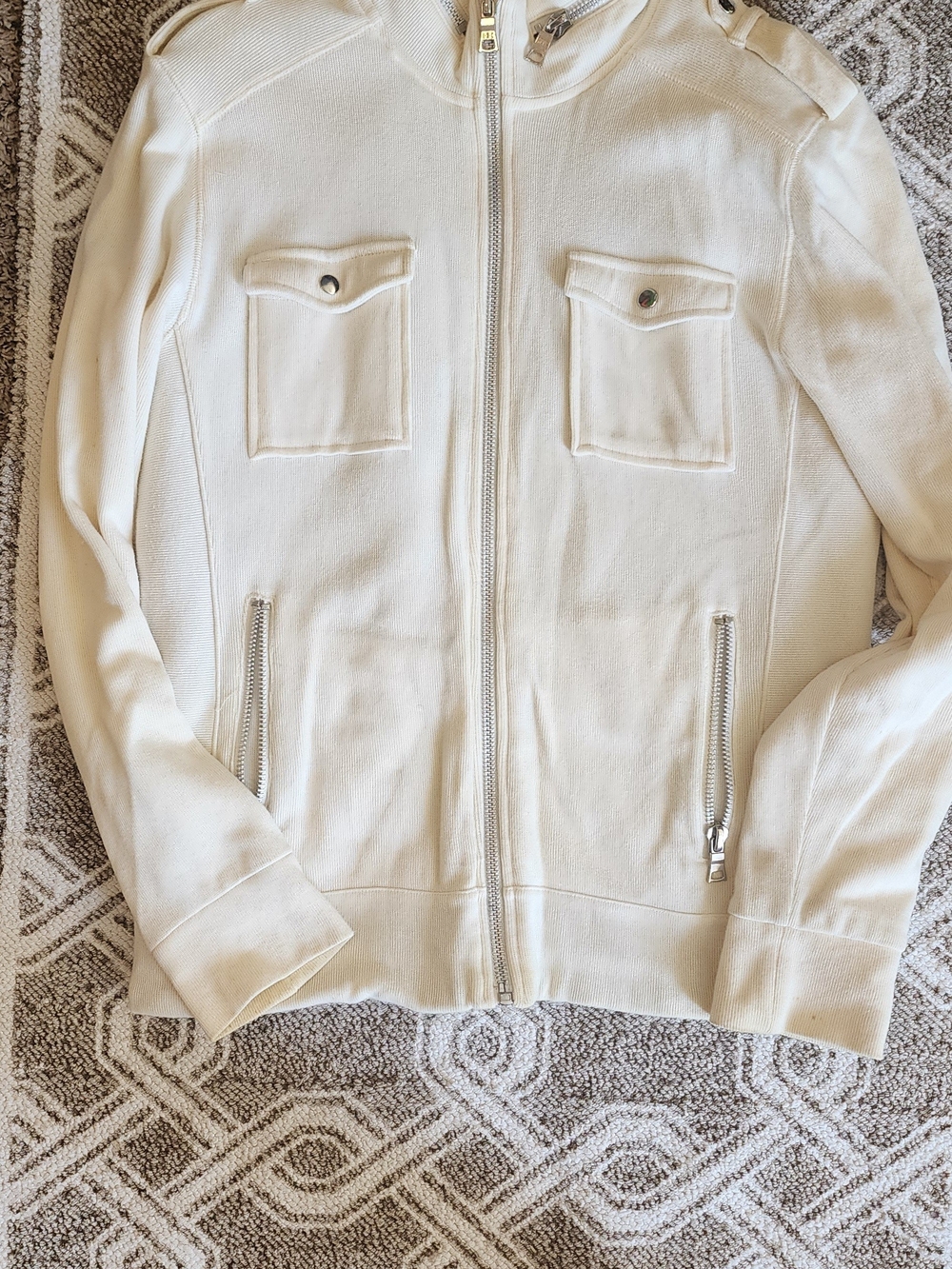 INC International Concepts Cream Zip-Up Utility Jacket